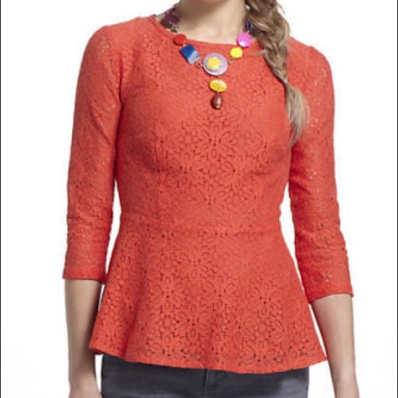 Anthropologie Tops - Anthropologie Moulinette Soeurs Lace peplum orange